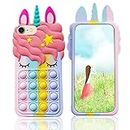 aupartuds iPhone SE Cute Case for Girls Kids,Cartoon Kawaii Funny Silicone Design Cover,Unicorn Cool Unique Stress Relief Push Pop Bubble Protective Shell for iPhone 6/6S/7/8 4.7 inch - Rainbow