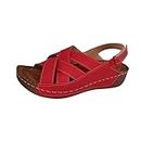 Women Open Toe Flat Sandals Lightweight Thick Bottom Ladies Flat Sandals Slides Slippers with Buckle Strap Sandals, Red, 10