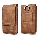 HITFIT Leather Holster Mobile Phone, Card & Mony Wallet Vertical Waist Pack/Belt Bag Case for Redmi Note 8 2021 - Brown
