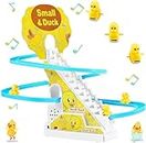 Royal hub Small Ducks Climbing Toys, Electric Ducks Chasing Race Track Game Set, Playful Roller Coaster Toy with 3 Duck LED Flashing Lights Music Button Fun Duck Stair Climbing Toy for Toddlers Kids