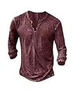 Beotyshow Mens Distressed Henley Shirts Short/Long Sleeve Button T-Shirt Slim Fit Cotton Casual Shirt, 1-burgundy, Medium