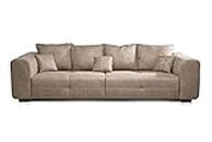 CAVADORE Big Sofa Mavericco / XXL Love Seat im modernen Design in Lederoptik / Inklusive Rückenkissen und Zierkissen / 287 x 69 x 108 cm (BxHxT) / Mikrofaser Beige