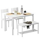 DlandHome Dining Table with 2 Chairs and 1 Bench Dining Room SetsSoho Dining Table and Chairs Set,Rectangular Space-Saving Dinner Table with Two Benches for Kitchen, White,10FJGSGCCZ1008WH-DCA