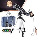 BNISE 70mm Telescope for Astronomy Beginners, Kids and Adults, 16~67X Professional Refractor Telescope with Phone Adapter, Moon Filter and Carry Bag, Portable for Moon Watching, Stargazing and Travel