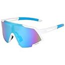 Emonex Sports Sunglasses for Men Women Youth IPL Cricket Baseball Fishing Cycling Running Golf Motorcycle Mountain Bike Tac Glasses (Blue White)