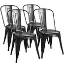 Furmax Metal Dining Chair Indoor-Outdoor Use Stackable Classic Trattoria Chair Chic Dining Bistro Cafe Side Metal Chairs Set of 4 (Black)