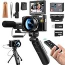 G-Anica 4k Digital Cameras for Photography, 48MP Video/Vlogging Camera for YouTube, Vlogger Kit, Content Creator Kit-Microphone & Remote Control Tripod Grip, Travel Camera with Wide-Angle & Macro len