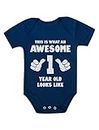 1st Birthday Outfit Boy Girl One Year Old Gifts Awesome 1 Baby Bodysuit 24M Navy