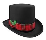 Snowman Top Hat with Plaid Band Holly and Berries - Christmas Ugly Sweater Party Hats - Caroler Costume Top Hat - Tree Topper, Multi, One Size Black