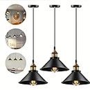 Chandni Décor 3 Pieces Industrial Pendant Lights E26 E27 Base Black Farmhouse Lampshade for Hanging Light Vintage Metal Shade Light Fixtures Barn Hanging Lighting for Kitchen Dining Room Home
