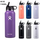 40OZ Hydro Flask Water Bottle Wide Mouth Straw Lid Stainless Steel Vacuum US