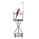 COZIWOW 72" Parrot Stand,Stainless Steel Tray Bowls Large Bird Playstand,Parrot Perch with Easy Grip,Wrought Iron Bird Stand with Toy Hook,Macaw Play Gym Ground Stand Rolling Wheel,Pet Gift