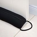 Marwood Under Door Draught Excluder 96cm Wind Stopper for Door & Window, Removable & Washable Weighted French Air Door Draft Stopper Noise Blocker for Bottom of Door with Hanging Loops - Black 38"