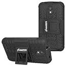 AMZER Hybrid Warrior Impact Resistant Case Skin for Alcatel Onetouch Pixi 4 - Retail Packaging - Black