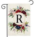 Monograma letras banderas de jardín, bandera de jardín de verano 12x18 doble cara floral R