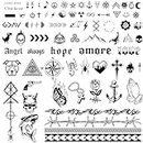 COLOFALLA 3 Blätter 90+pcs Temporäre Tattoos 2 Wochen Schriftzug Tattoos zum Aufkleben Fake Tattoos Klebetattoos Kleine Mustern Coole Motiv für Männer Frauen (A)