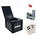 BOXIO Toilet Plus - Trenntoilette mit Starter Kit, Mobile Camping Toilette 40 x 30 x 28 cm inkl. 2X Hanfstreu, 3X Bio Bags und Plug
