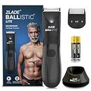 Zlade Ballistic LITE Manscaping Body Trimmer for Men - Beard, Body, Pubic Hair Grooming, Private Part Shaving - Waterproof, Cordless AAA Battery Powered - Smart Travel Lock, 3 Second Long Press Button to Start, Colour Black