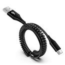 Coiled USB A to USB C Cable for Car, Retractable Samsung Phone Charger Cable Fast Charge, Spring Type C Charger Cable Lead for Samsung Galaxy A15 A14 A13 A12 A54 Z Flip 5 S24 S23 S22 S21, Google Pixel