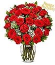 From You Flowers - Two Dozen Red Roses with Birthday Pick with Glass Vase (Fresh Flowers) Birthday, Anniversary, Get Well, Sympathy, Congratulations, Thank You