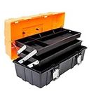 Torin 17-Inch Plastic Tool Box,3-Tiers Multi-Function Storage Portable Toolbox Organizer, Black/Orange ATRJH-3430T