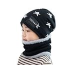 MOMISY Kids Winter Hat and Scarf Set, 2Pcs Warm Knit Beanie Cap and Scarf for 5-10 Years Old Boys and Girls (Black S)