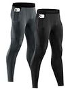 Niksa 2 Pièces Legging Sport Homme Collant Running Fitness Pantalon de Compression Noir Gris XL