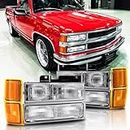 ISHARINGAUTOPARTS Chrome Housing OEM Style Headlights+Bumper Lamps+Amber Corner Lights Compatible with 94-99 Chevy C/K Suburban 1500 2500 3500