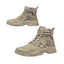 LinZong Casual Camouflage Outdoor Military Boots For Men,Lightweight Camouflage High Top Canvas Boots, Anti-Slip Combat Boots (40, Khaki)