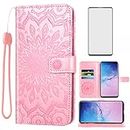 Asuwish Phone Case for Samsung Galaxy S10 Plus Wallet with Tempered Glass Screen Protector Leather Slim Flip Cover Card Holder Stand Glaxay S10+ Galaxies S10plus 10S Edge S 10 10plus Women Rose Gold