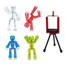 StikBot Zing, Set of 4 Clear Poseable Action Figures and Mobile Phone Tripod