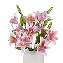 cn-Knight 6pcs Artificial Lily Flowers,23 Inch Long Stem Tiger Lily Branch with 2 Full Blooms and 1 Bud, Latex Real Touch Lilium Flower for Home Décor Centerpiece Wedding Bouquet,Pink