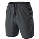 HMIYA Men's Sport Shorts Quick Dry Running Gym Casual Short Lightweight with Zip Pockets(Dark Gray,EU-XL/US-L)