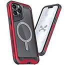Ghostek ATOMIC slim iPhone 13 Pro Max Case MagSafe Ring Magnet Built-In for Wireless Charging and Accessories Crystal Clear Back with Aluminum Frame Designed for 2021 Apple iPhone13ProMax (6.7") (Red)