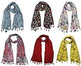 Letz Dezine ™ Women's Printed Chiffon Multicolored Scarf and Stoles - Set of 6 (LDS10735)