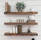 Genuine Decor 22 Inch Floating Shelves for Wall Set of 3, Rustic Wall Mounted Ledge Shelf for Bathroom, Bedroom, Living Room, Wooden Shelf for Wall