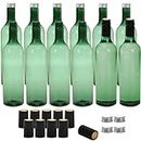 WUWEOT 12 Pack Plastic Wine Bottles, 750ml Empty Bordeaux-Style Liquor Bottles, Reusable Green Long Neck Wine Bottles with Screw Lid and Shrink Capsules Caps