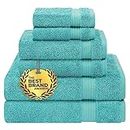 Cotton Paradise 6 Piece Towel Set 100% Cotton Soft Absorbent Turkish Towels for Bathroom 2 Bath Towels 2 Hand Towels 2 Washcloths, Turquoise Towel Set