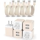 5Pack iPhone Charger [MFi Certified], iGENJUN Dual Port USB Wall Charger Block Adapter with 6FT Lightning Cable Fast Charging Data Sync Cords for iPhone 14 13 12 11 Pro Max XR XS Plus - Cream