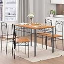 soges 5 Piece Dining Table Set for 4 Person, Kitchen Table and 4 Chairs with Metal Framework, Modern Dining Room Set Bistro Table Set Dinette Set with Wooden Top and Metal Legs, 10FJGCDS02TK-CA