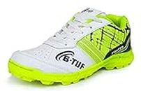 B-TUF Fighter Cricket Shoes/Studs Spikes Sports for Boys Girls Kids (White/Green) Size India/UK 1