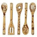 Beauty and the Beast Burned Wooden Spoons Cooking &Serving Utensils Set Bamboo Spoon Slotted Kitchen Utensil Fun Gift Idea Warming Present (Set of 5)