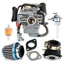 Fremnily Compatible with 150cc Carburetor for GY6 125cc 150cc Scooters Go Karts ATV Moped Scooter Dune Buggy 152QMJ 157QMI 4 Stroke Engine Electric Choke carb with Air Filter Intake Manifold Fuel Gas