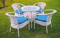 AAKARSHAK India 4+1 Outdoor Indoor Patio Furniture Sets Rattan Chair Patio Set Conversation Set Poolside Lawn Chairs Balcony Rooftop Outdoor Garden Furniture Chair with Cushion (White & Blue)