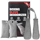 Boxing Glove Deodorisers 2 Pack, Shoes - Absorbs Stink Leaves Gloves Fresh Sweat Absorb Smells Improved Bamboo Charcoal Deodoriser for Boxing, Football Shoes, Cricket Gloves Bags & Sports Gear (Gray)