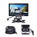 Camecho Vehicle Backup Camera 7" Monitor,18 IR Night Vision Rear View Camera Without Guide Line IP 68 Waterproof, 4 Pins Aviation Extension Cable for 33FT Length RVs, Bus, Trailer,Truck