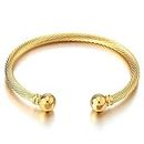 Elastic Adjustable Stainless Steel Twisted Cable Cuff Bangle Bracelet for Mens Womens Gold Color