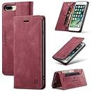 TOHULLE for iPhone 6 Plus 6S Plus iPhone 7 Plus iPhone 8 Plus Case, Vintage Flip PU Leather Wallet Case RFID Blocking Card Holder Kickstand Built-in Magnetic Closure Phone Case - Red