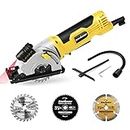 Enventor Mini Circular Saw, 580W 4000RPM Compact Electric Circular Saws with 3 Blades(85mm), Laser Guide, Scale Ruler, Pure Copper Motor Mini Saw for Wood, Soft Metal, Tile, Plastic Corded
