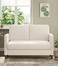 Welzona Loveseat Sofa, 51" Small Sofa Couch for Bedroom, Comfy Teddy Fleece Love Seat, Tool-Free Setup Sofas for Living Room, All-Wood Couches for Living Room, Small Couch No Pillow Included, Beige